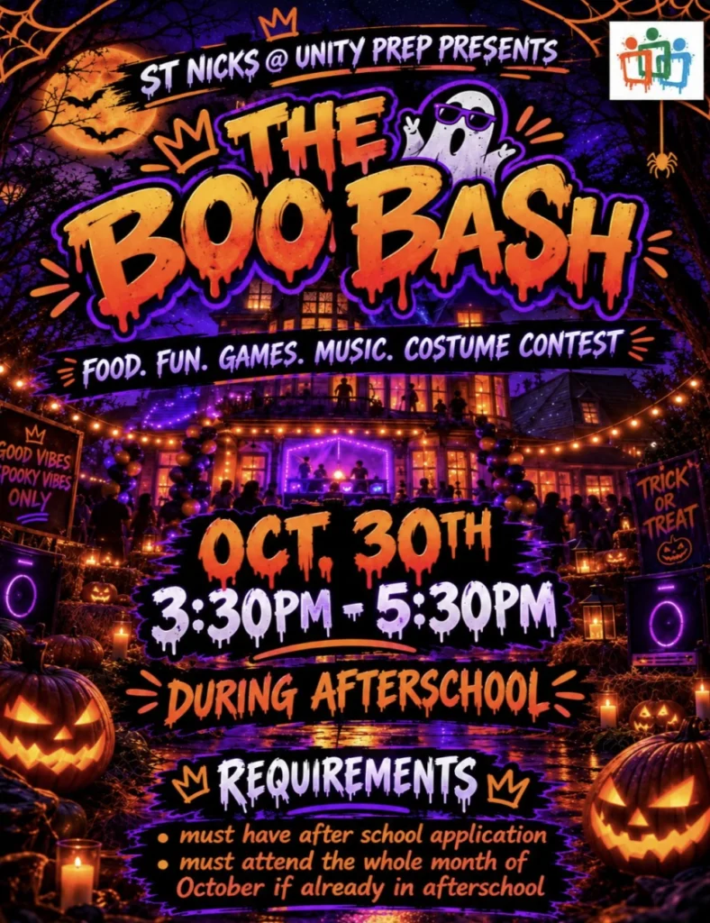 St. Nick’s Boo Bash October 30, 3:30–5:30 PM, during after-school