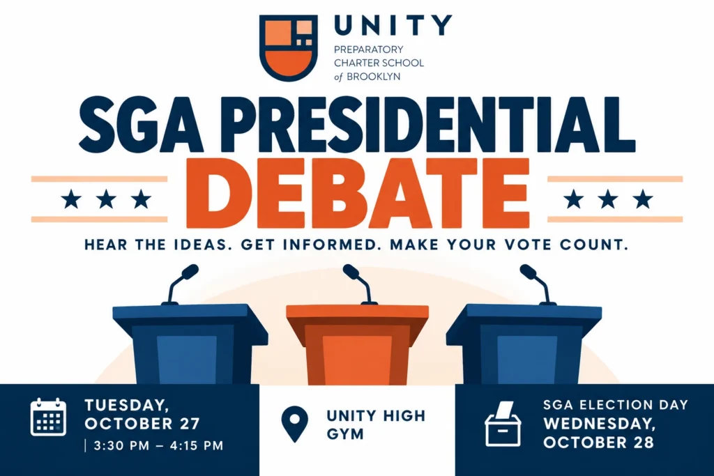 SGA Presidential Debate October 27, 3:30–4:15 PM, Unity High gym; election October 28