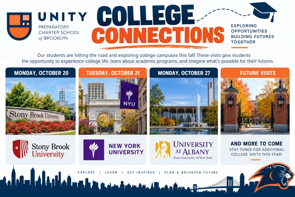 College campus visits: SUNY Stony Brook October 20, NYU October 21, SUNY Albany October 27