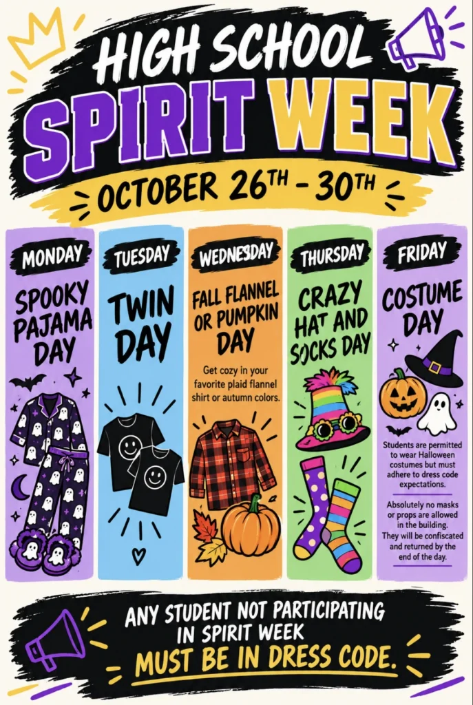 Unity High Spirit Week October 26–30