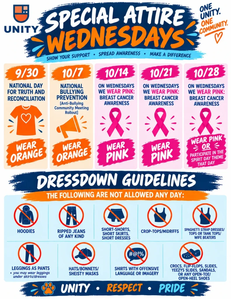Unity Middle special attire Wednesdays in October
