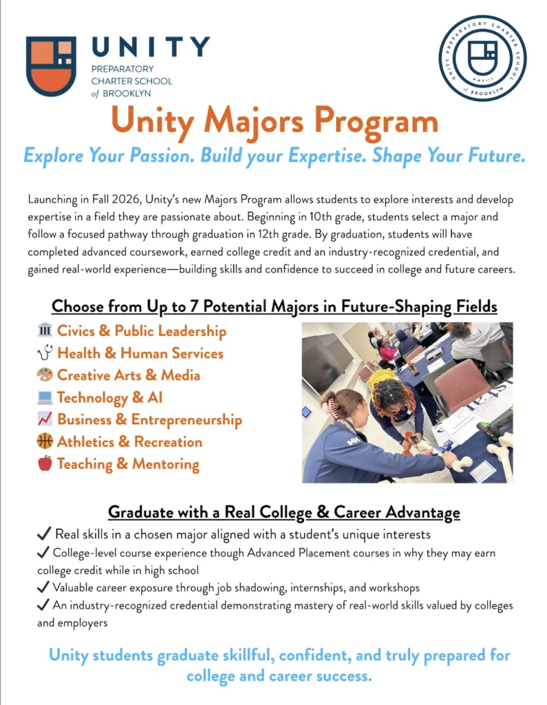 Unity Majors: seven college and career pathways